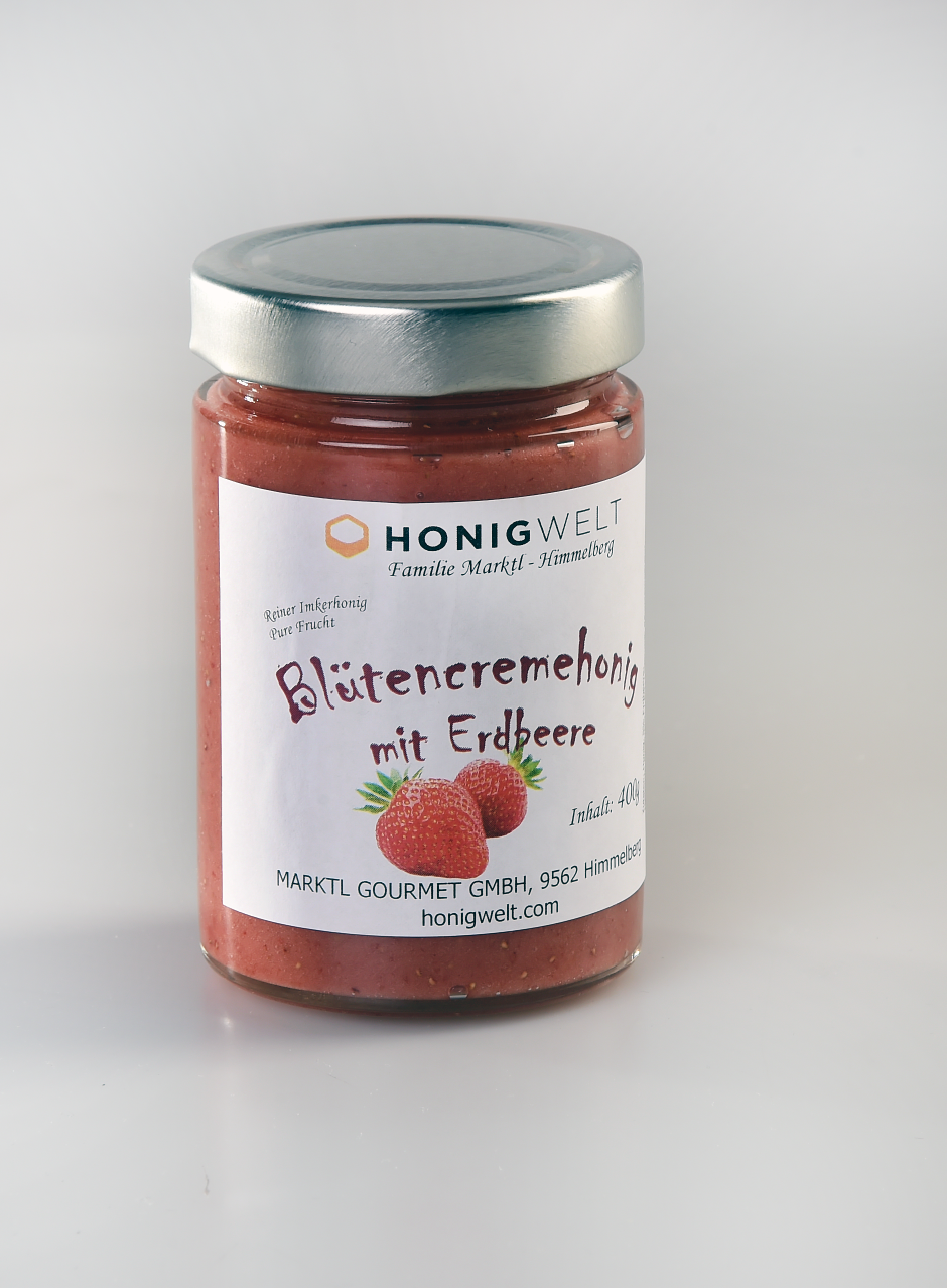 Blütencremehonig mit Erdbeere